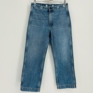 Rag & Bone Wide Leg Blue jeans cowhide patch Sz 8 grommets